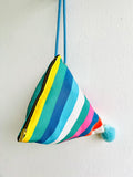 Colorful dumpling bag , origami fabric  bag , pom pom small lunch bag | Rayas de colores