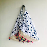 Origami bento bag , handmade Japanese inspired bag , triangle shoulder bag , boho style bag | La pecora blue