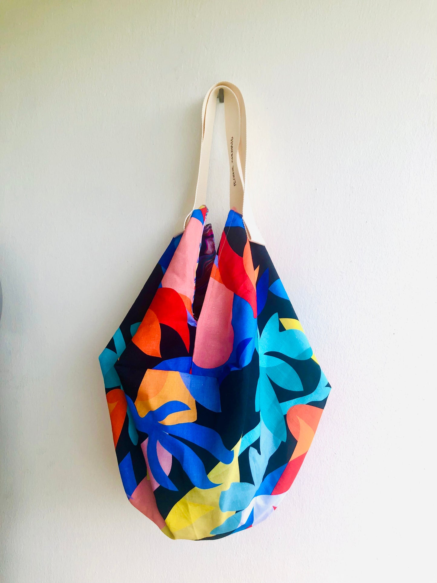 Bolso origami, bolso de hombro de tela reversible, bolso de mano colorido y único | Jardines coloridos de Nice &amp; Matisse