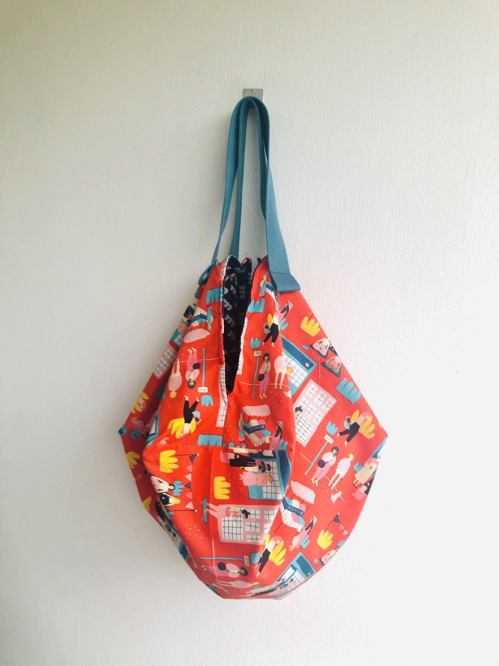 Shoulder sac bag , origami tote bag , reversible eco friendly colorful bag | Lets go out to the hawker - Jiakuma