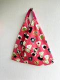 Fabric shoulder bag , origami tote trianglle bag , Japanese inspired bag | Onigiri festival