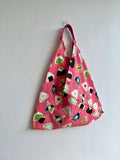 Fabric shoulder bag , origami tote trianglle bag , Japanese inspired bag | Onigiri festival