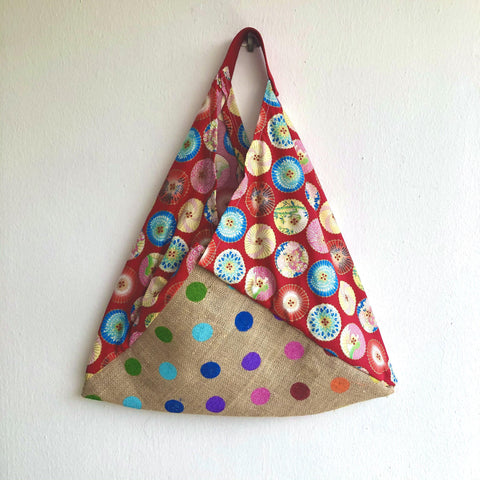 Tote origami bag , jute shopping shoulder bag , eco friendly colorful bag | Japanese umbrellas & polka dots - Jiakuma