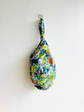 Origami small wrist bag , knot Japanese inspired bag , reversible colorful bag | Monkeys having fun on a summer day