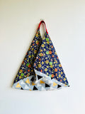 Origami bento bag , triangle fabric tote bag , Japanese inspired bag , eco friendly shoulder bag |Golden celebration at Tokyo