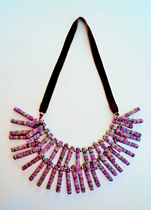 Fabric handmade colorful necklace , statement bold necklace , colorful –  Jiakuma