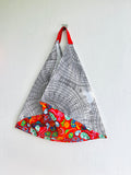 Origami bento bag , triangle tote Japanese inspired bag , colorful eco bag | Going through labyrinths to reach the Mexican fiesta