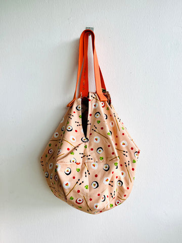 Origami sac bag , Japanese inspired reversible fabric bag | sushi time