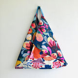 Origami bento bag , shoulder tote bag, handmade Japanese inspired bag | Beautiful garden and lotus pound with koi fish swimming - Jiakuma
