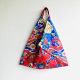 Origami bento bag , handmade triangle tote bag , colorful eco reusable bag | Dragons and Birds on a red landscape - Jiakuma