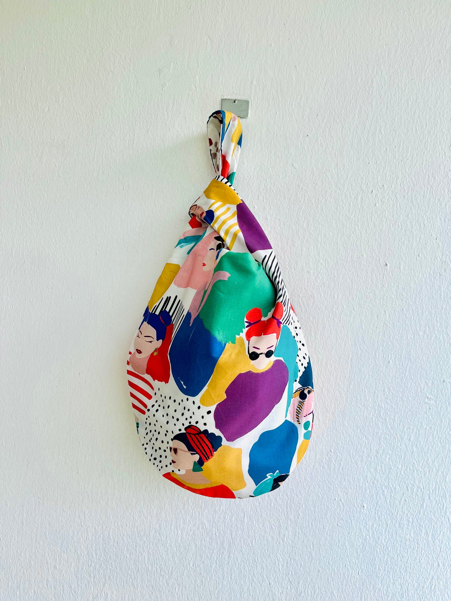 Small Japanese inspired knot bag , cute reversible fabric bag , colorful summer wrist bag | Going to Honolulu