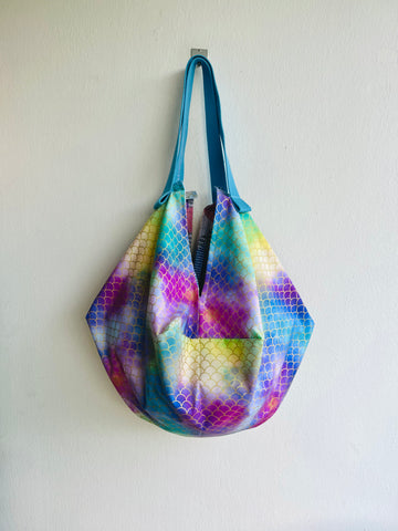 Origami sac bag , reversible shoulder fabric bag , colorfull eco Japanese inspired bag | The rainbowmaker
