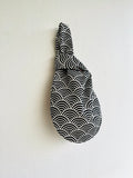 Origami knot bag , reversible fabric bag , small wrist Japanese inspired bag | Japanese waves