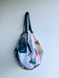 Cool origami bento bag , shoulder fabric handmade Japanese inspired bag | Contemporary landscape under a rain of ink drops