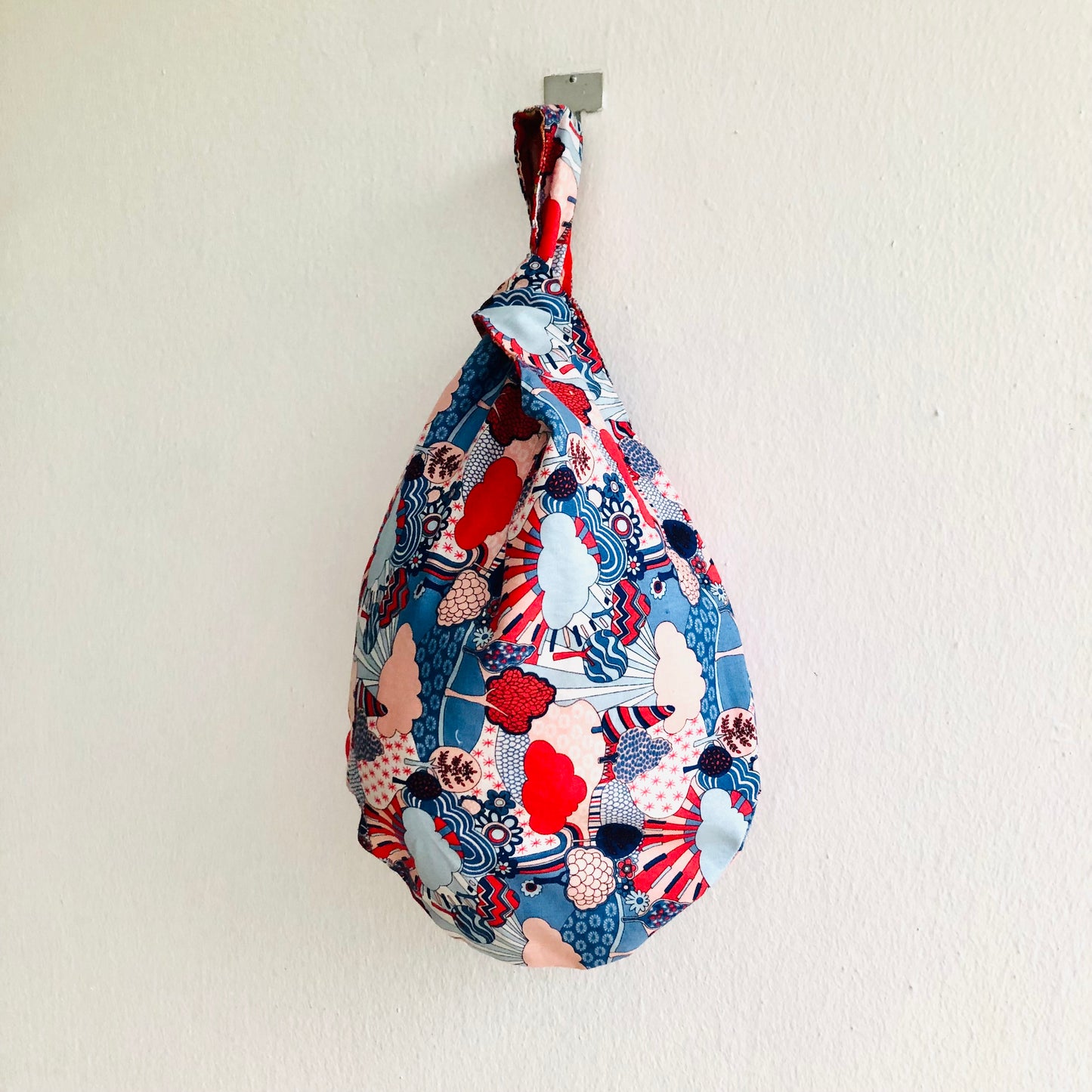 Small cute Japanese inspired bag, reversible fabric knot bag , wrist origami bag | Carnaby wonderland