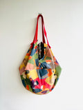 Origami Japanese inspired sac bag , reversible colorful cool print bag , shoulder shopping summer bag | Tahiti