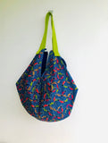 Sac origami bag , reversible shoulder bag , colorful unique fabric bag | Blue Myanmar shades