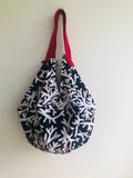 Sac origami bag , cool handmade fabric reversible bag , Japanese inspired bag | Forest & geometries from Seoul