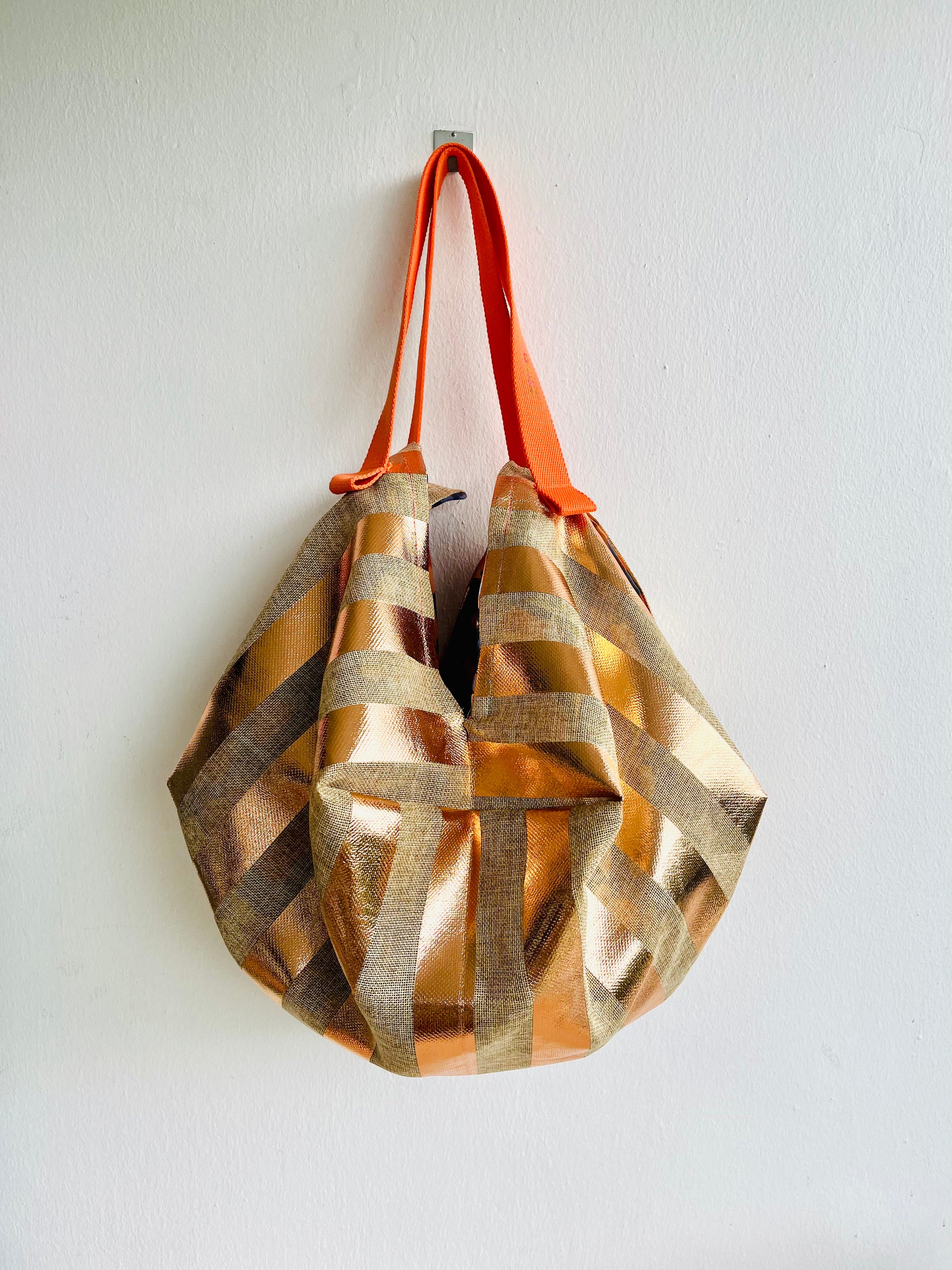 Origami sac bag, reversible fabric bag , shoulder jute eco bag , shopping sac bag , Japanese inspired bag | People that don’t use plastic bags have the power - Jiakuma