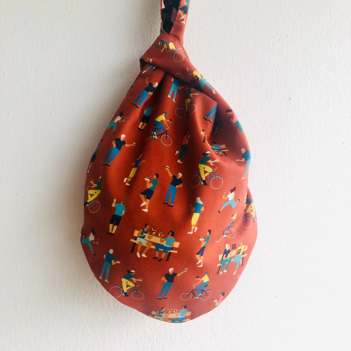 Small cute knot bag , Japanese fabric wrist bag , cool fabric reversible bag | Autumn outdoor activities