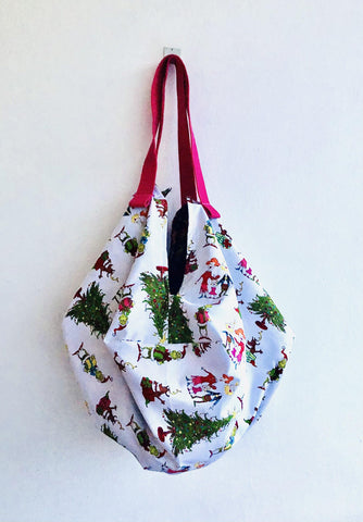 Shoulder sac origami bag , tote Christmas reversible bag , fun eco shopping fabric bag | The grinch - Jiakuma
