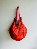 Origami sac bag , colorful shoulder reversible bag , Japanese inspired shopping bag , eco friendly sac bag | Koi fish swimmings & Red sparkles