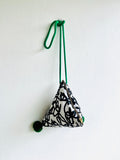 Origami Japanese inspired bag , pom pom dumpling bag , fun small triangle bag | Graffiti