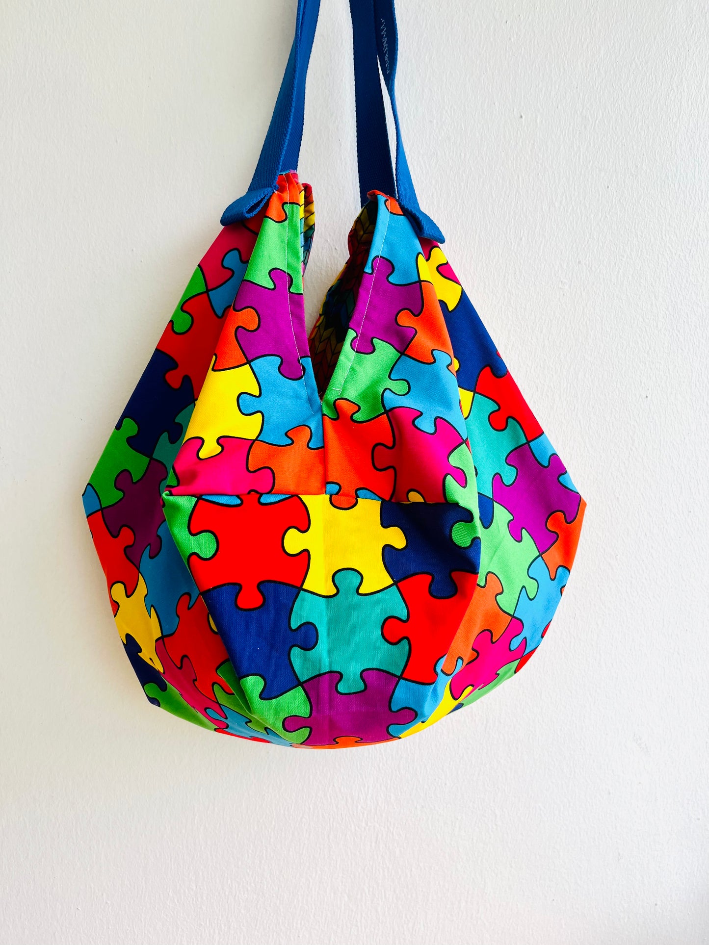 Origami sac bag , shoulder colorful fabric bag , reversible Japanese inspired eco bag | Color the world