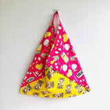 Strong and original cotton canvas shopping tote bag | Pink & Yellow Japanese Cans - Jiakuma