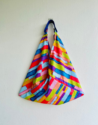 Origami bento Japanese bag , colorful shoulder tote bag , eco friendly fabric bag | Colorful strokes