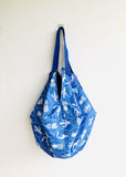 Shoulder sac bag , origami reversible bag, blue bag | Blue tropical nights & jeans - Jiakuma