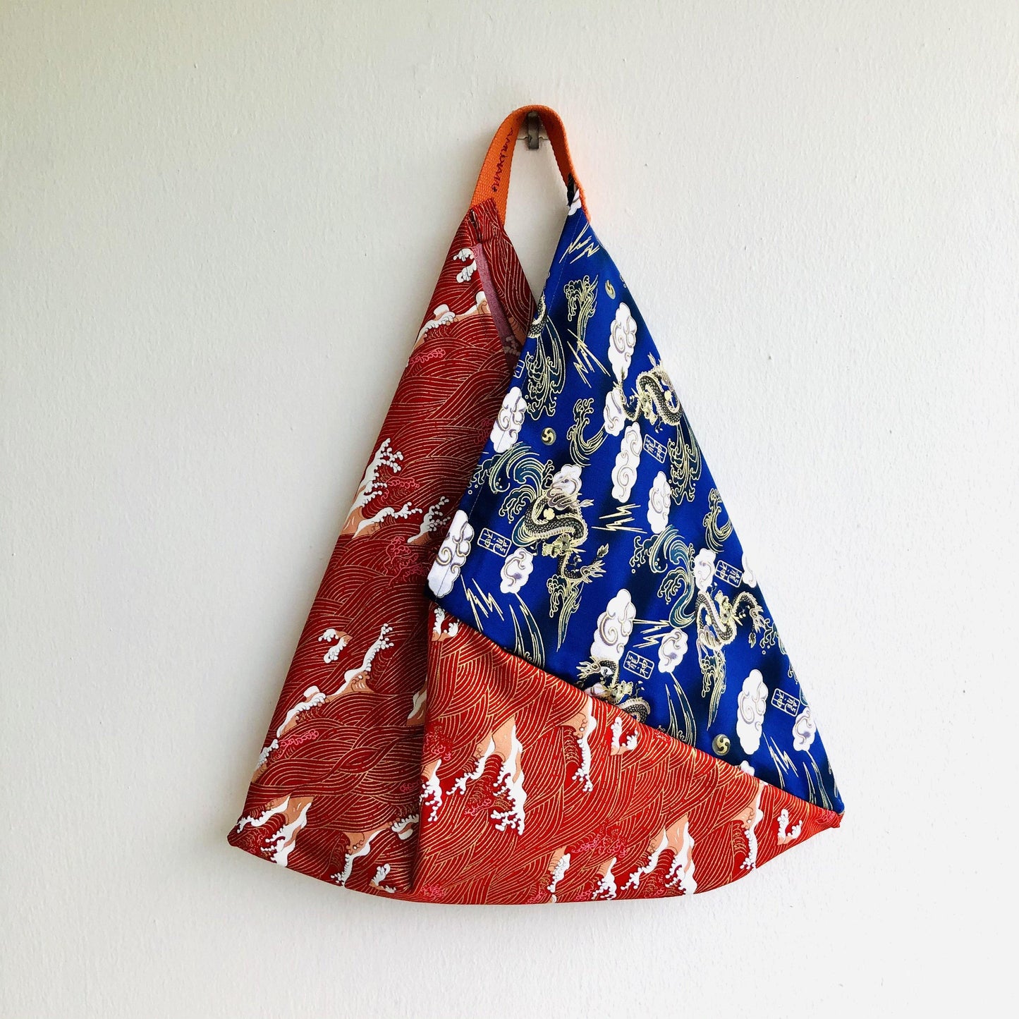 Origami shoulder bag , tote bento bag , colorful cool fabric bag | Red and blue lucky dragon - Jiakuma