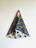 Origami bento bag , triangle fabric tote bag , Japanese inspired bag , eco friendly shoulder bag |Golden celebration at Tokyo