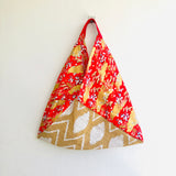 Origami bento bag , triangle shoulder fabric tote bag | a beautiful garden at sunset’s  golden hour