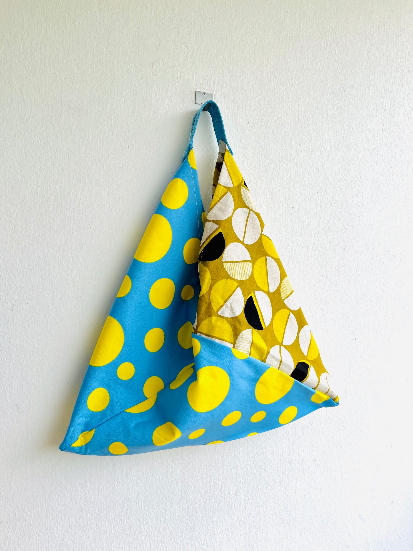 Origami tote bag , triangle bento bag , colorful fabric tote bag | Korean geometries & polka dots