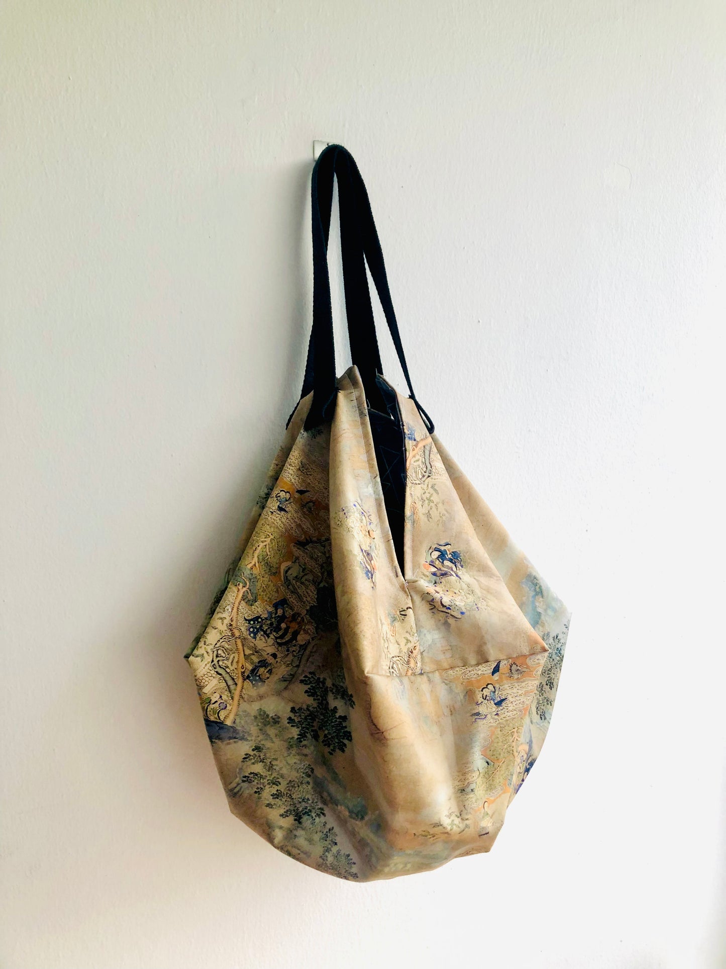 Origami sac bag , reversible fabric shoulder bag , Japanese inspired bag | A beautiful Chinese painting scene