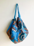 Origami sac shoulder bag , reversible fabric handmade bag , eco friendly African fabric shopping bag | African jungle & Sahara sand - Jiakuma