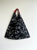 Origami bento tote bag , triangle tote Japanese inspired bag , fabric bento bag , shoulder bag | Black & white