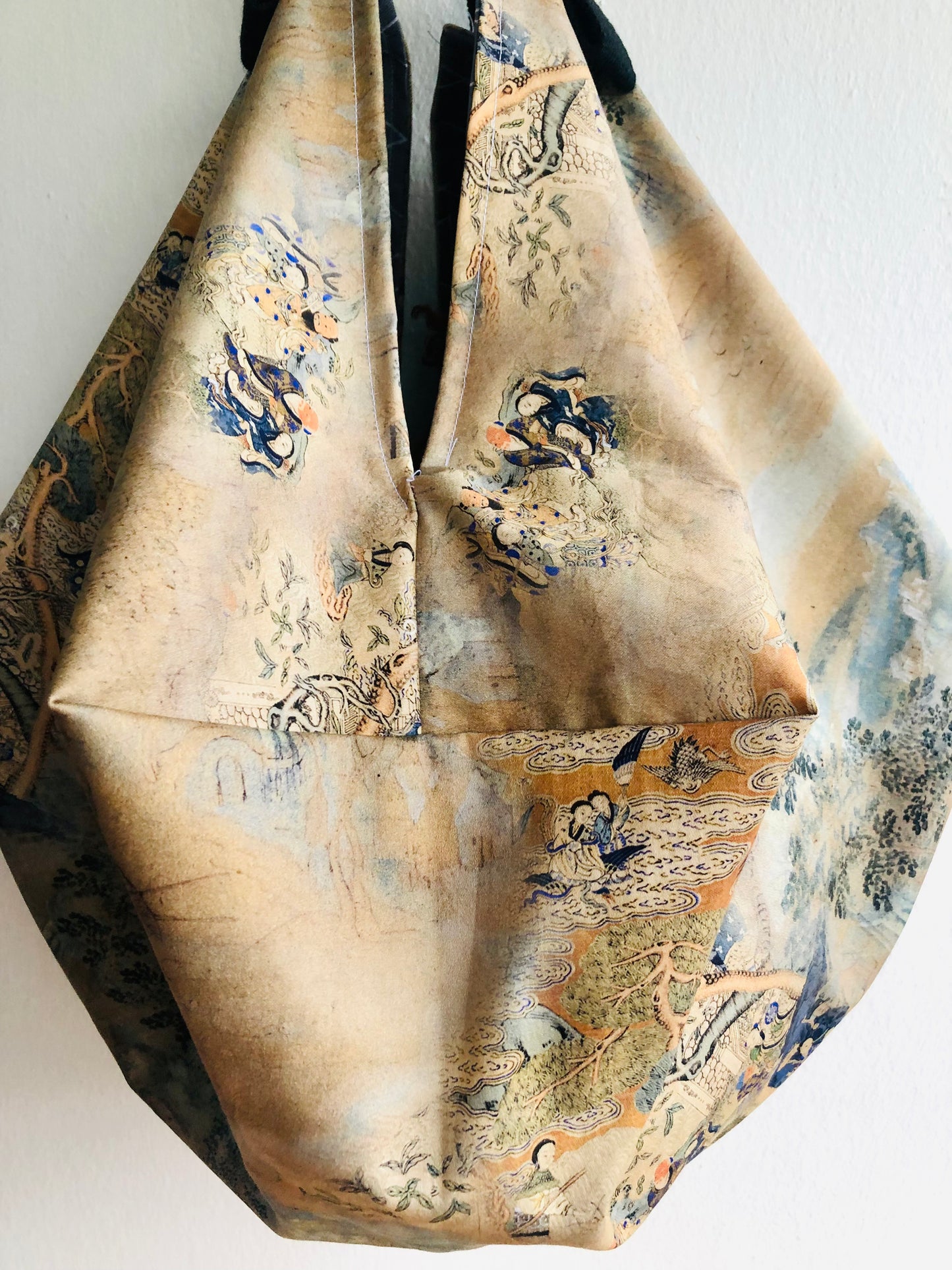 Origami sac bag , reversible fabric shoulder bag , Japanese inspired bag | A beautiful Chinese painting scene