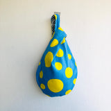 Small cute Japanese inspired bag , knot fabric bag , reversible wrist eco bag | Take me to the moon