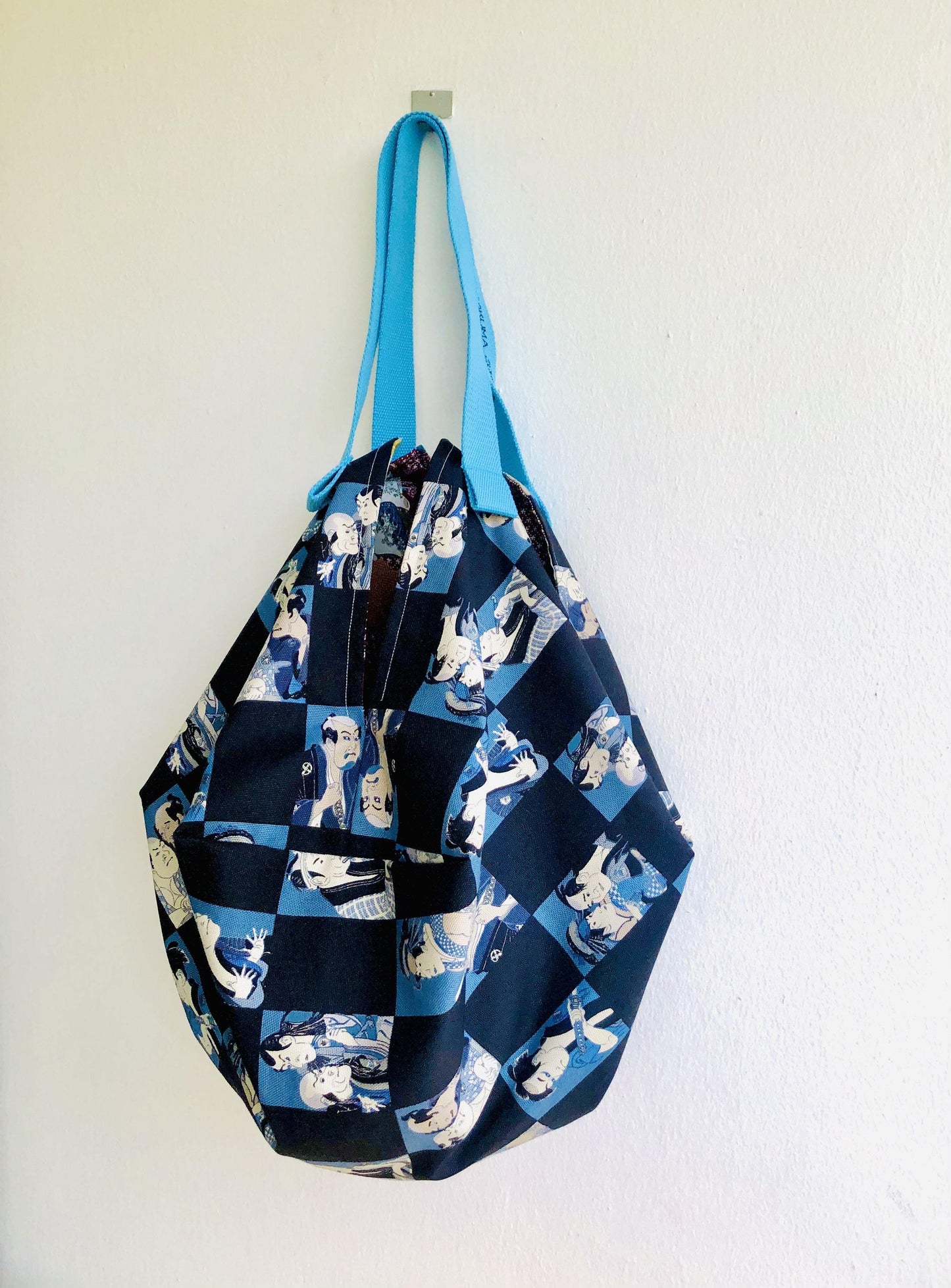 Origami sac reversible bag , fabric handmade Japanese inspired bag | Kabuki & mountain landscape - Jiakuma