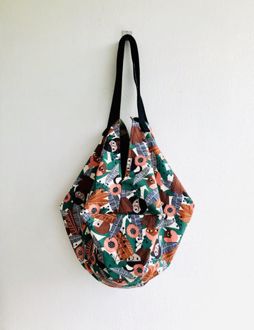 Shoulder origami bag , sac tote bag , organic cotton fabric , eco reversible bag | Kiki la exploradora - Jiakuma