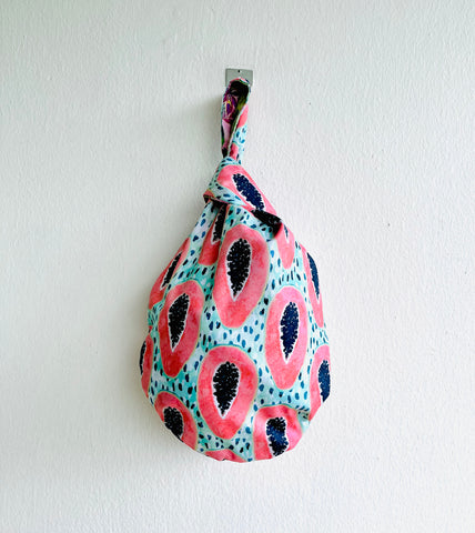 Small origami bag , knot fabric wrist bag , reversible Japanese inspired bag | la papaya