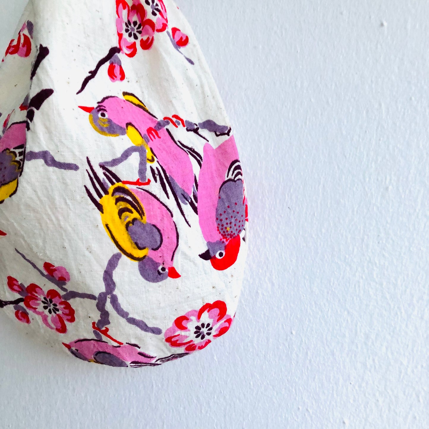 Small knot bag , Japanese inspired wrist bag , reversible screen print vintage fabric bag | A garden in Shanghai