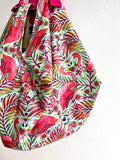 Origami shoulder sac bag , reversible flamingo print sac bag , Japanese inspired bag | Good vibes flamingos