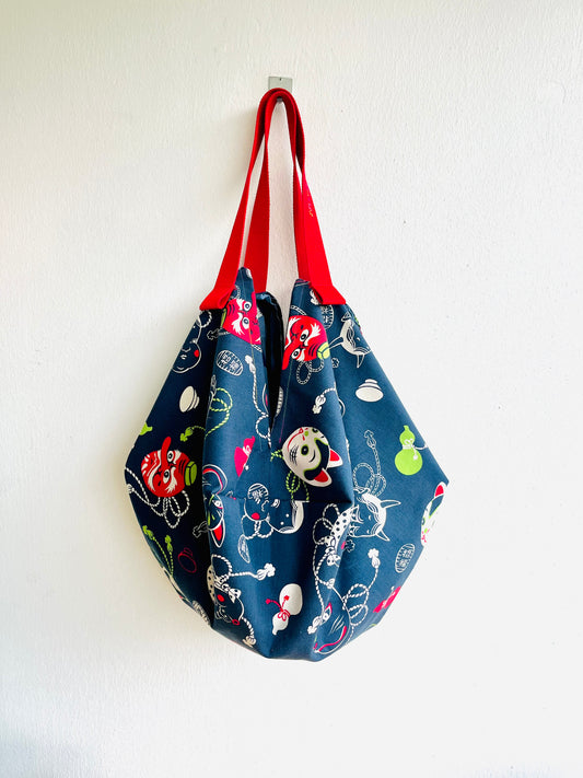 Origami sac bag. Japanese inspired fabric bag , reversible shoulder bag , eco friendly origami shopping bag | let’s climb mt Fuji - Jiakuma
