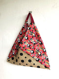 Shoulder bento origami bag , Japanese inspired triangle bag | Red Kokeshi dots - Jiakuma