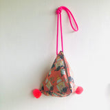 Origami triangle small bag , pom pom fabric bag , eco friendly bag | Cats under the pagodas