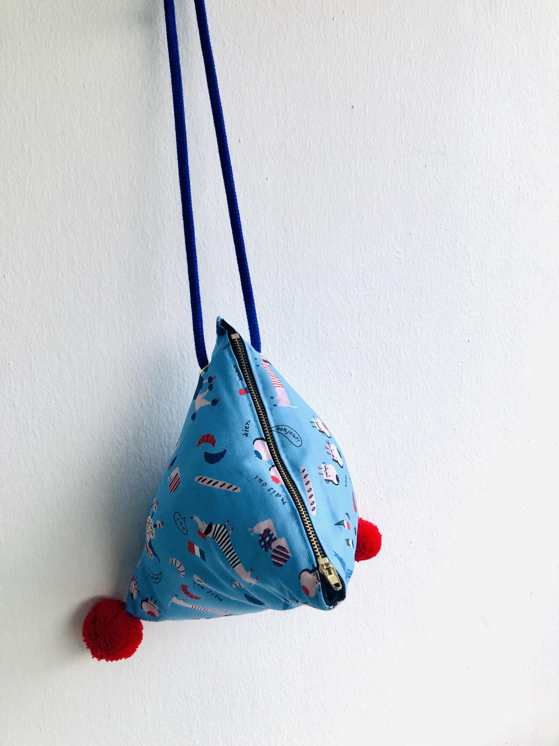 Origami dumpling bag , cute pom pom cord shoulder bag | Going to Paris to buy some croissants - Jiakuma