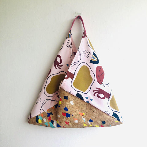 Origami bento bag , shoulder ooak cork eco bag, tote colorful bag | Abstract art & confetti cork - Jiakuma